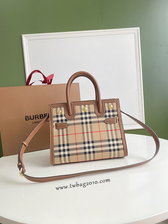 Burberry專門店新款小號Title泰爾勒手袋 巴寶莉Vintage復古格紋手提肩背女包 yxb1155